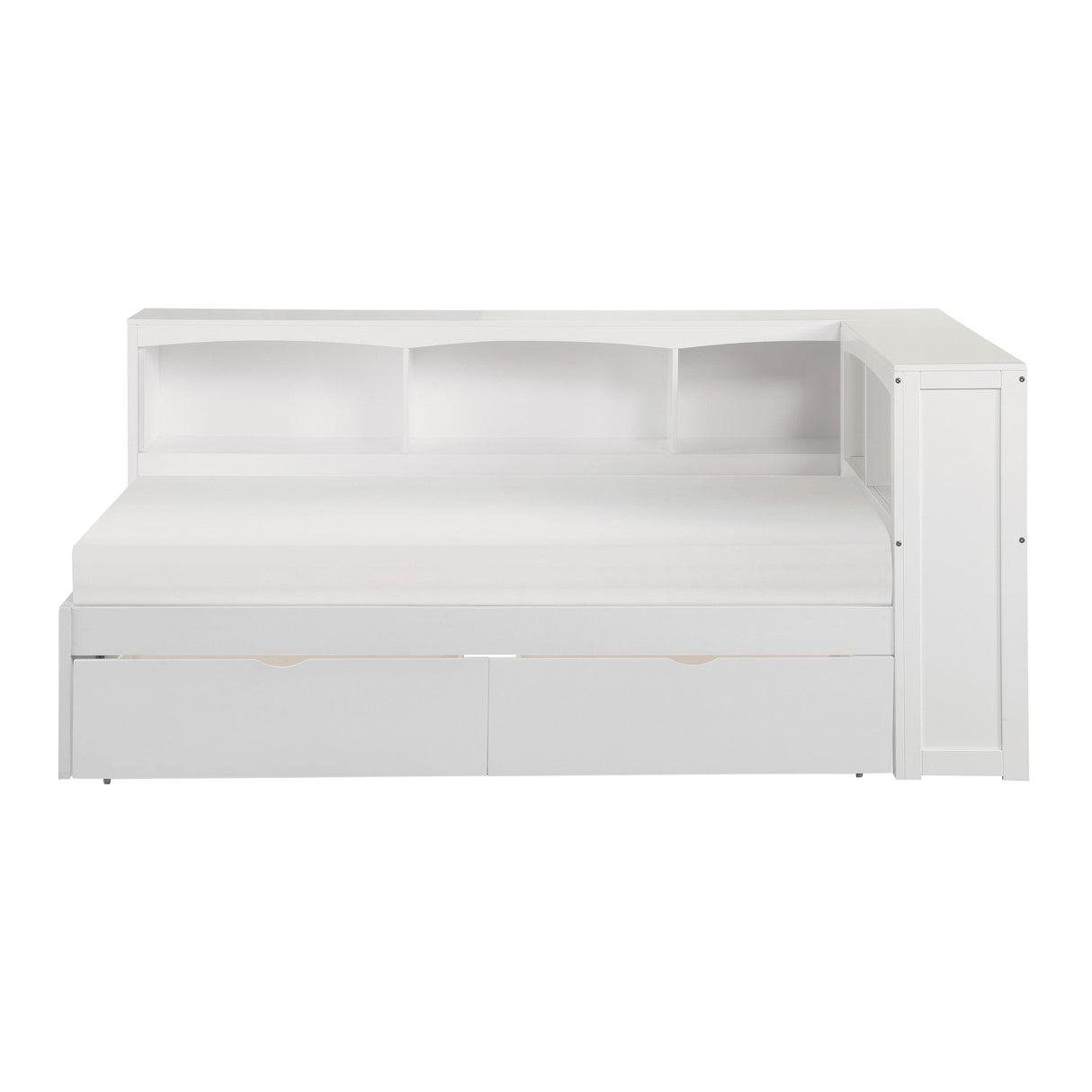 Galen White Twin Bookcase Corner Bed with Storage Boxes by Homelegance at Eve Furniture