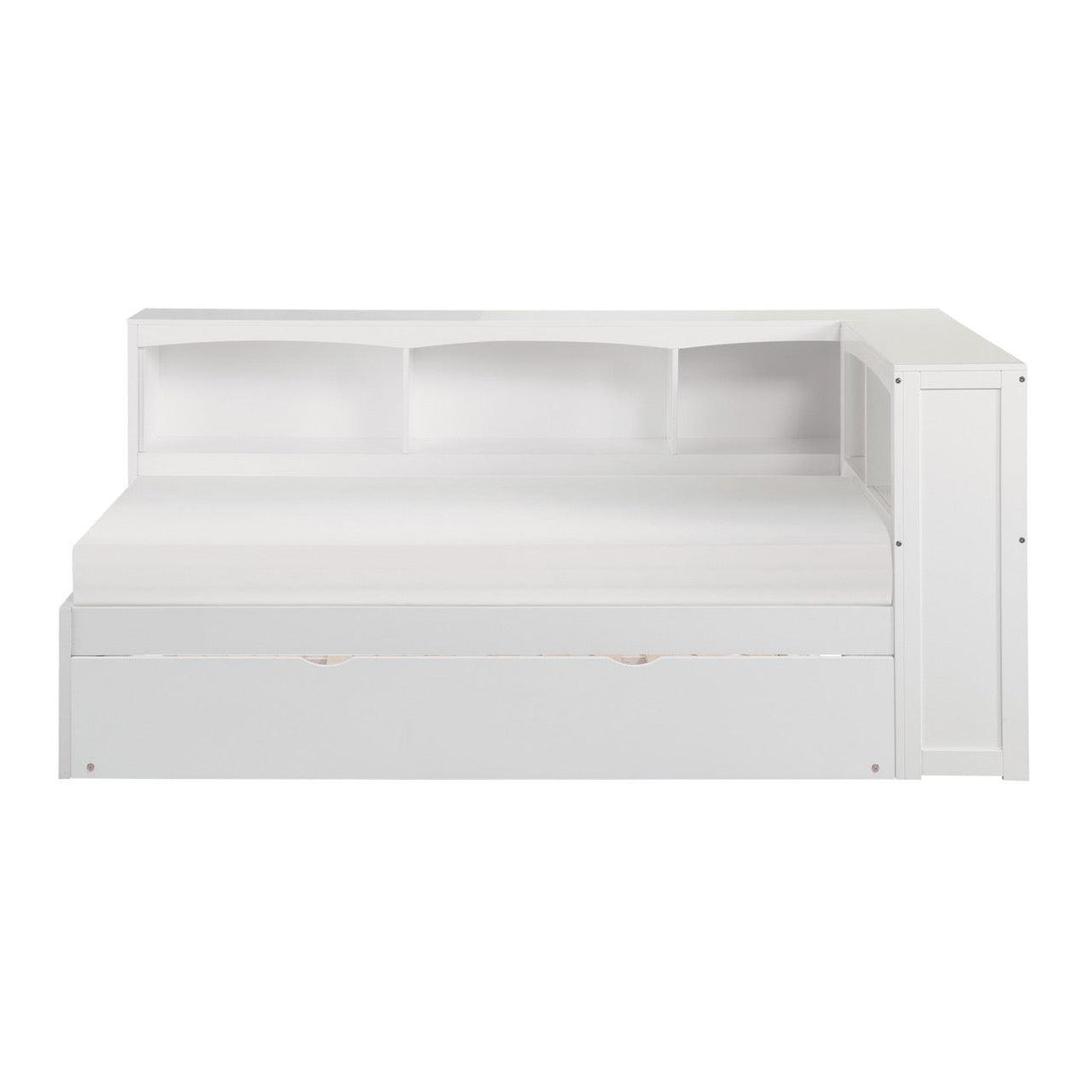 Galen White Twin Bookcase Corner Bed with Twin Trundle by Homelegance at Eve Furniture