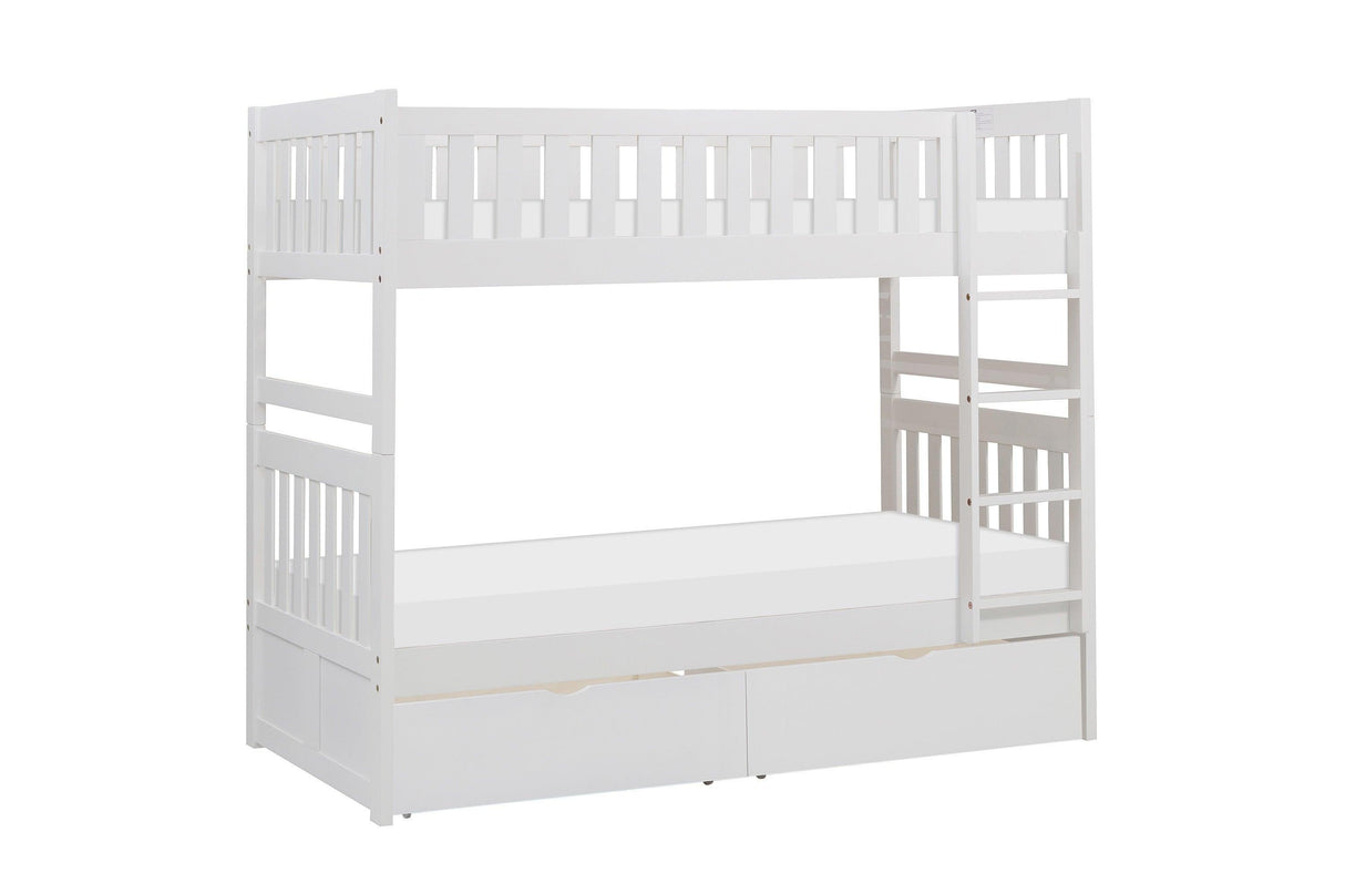 Galen White Twin/Twin Bunk Bed with Storage Boxes by Homelegance at Eve Furniture