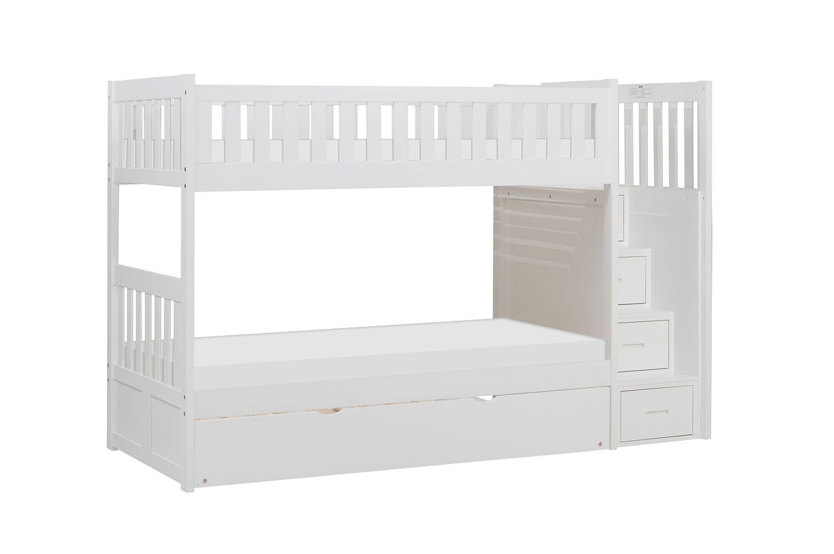 Galen White Twin/Twin Step Bunk Bed with Twin Trundle by Homelegance at Eve Furniture