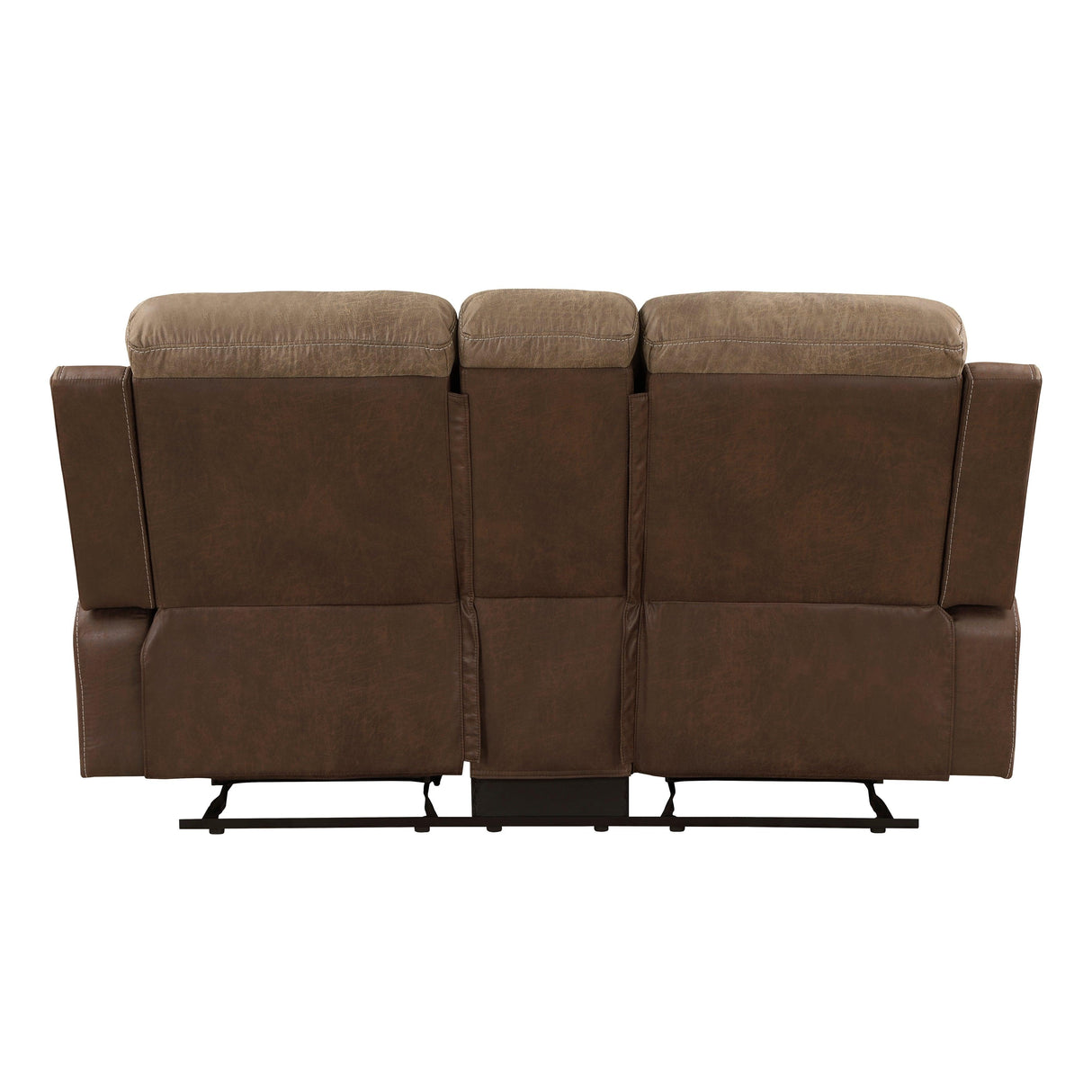 Glendale Brown Microfiber Double Glider Reclining Loveseat with Center Console by Homelegance at Eve Furniture