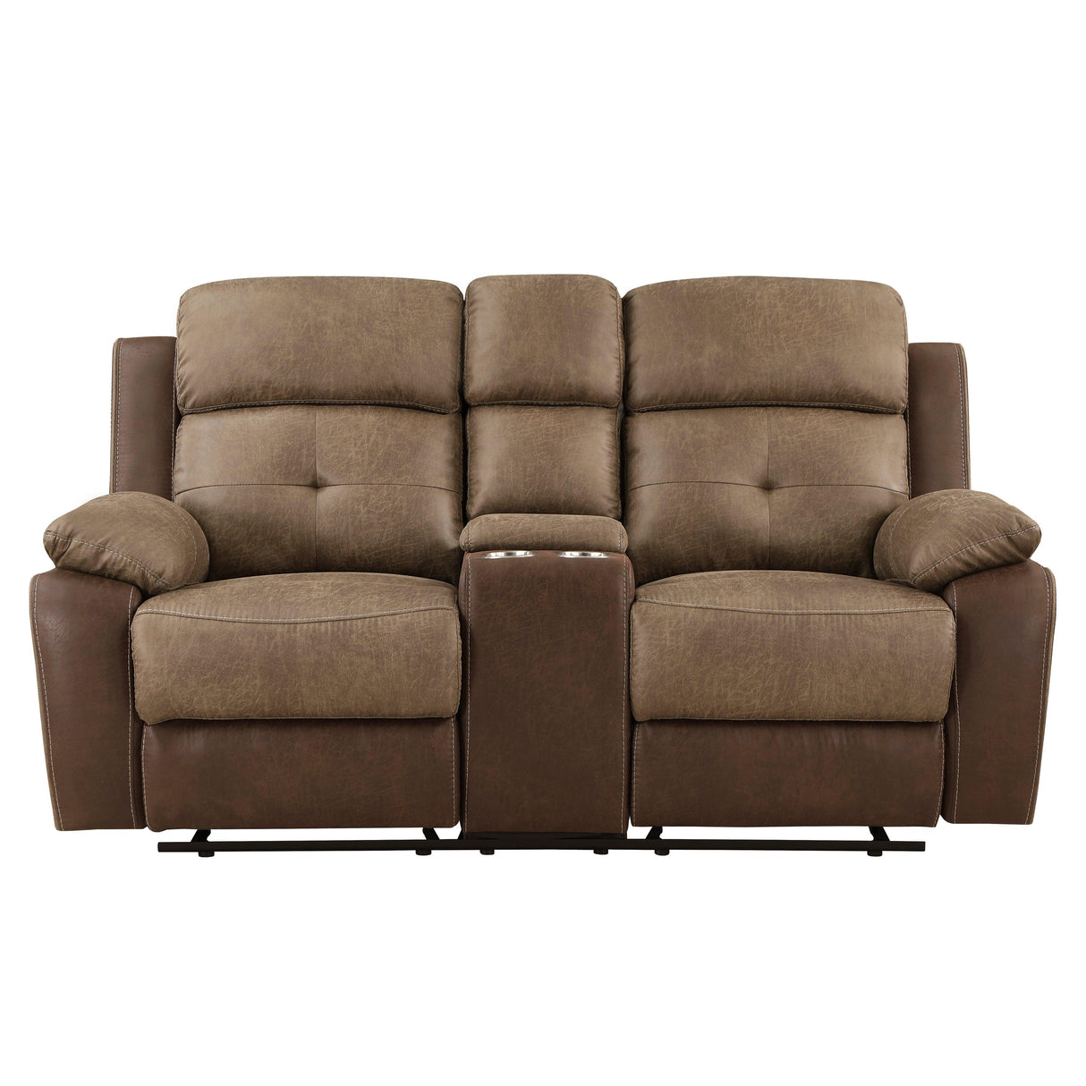 Glendale Brown Microfiber Double Glider Reclining Loveseat with Center Console by Homelegance at Eve Furniture
