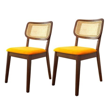 Hazel Mid-Century Modern Orange Velvet Solid Wood Dining Chair(Set of 2)