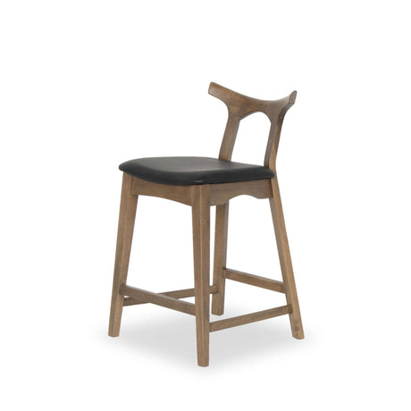 Hester Solid Wood Upholstered Square Bar Chair (Set of 2) 27.5" / Black Vegan Leather