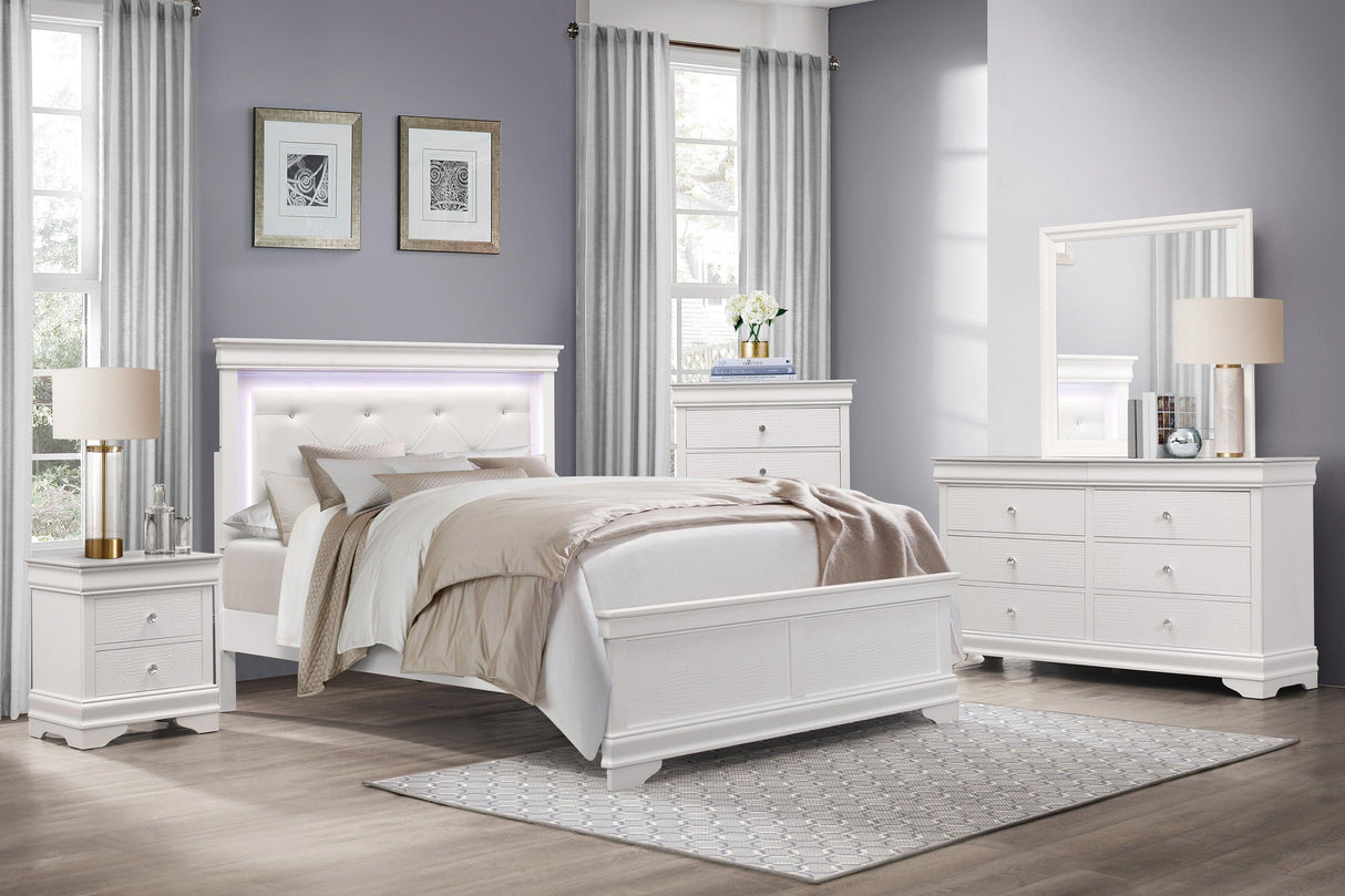 Lana White King LED Upholstered Panel Bed by Homelegance at Eve Furniture