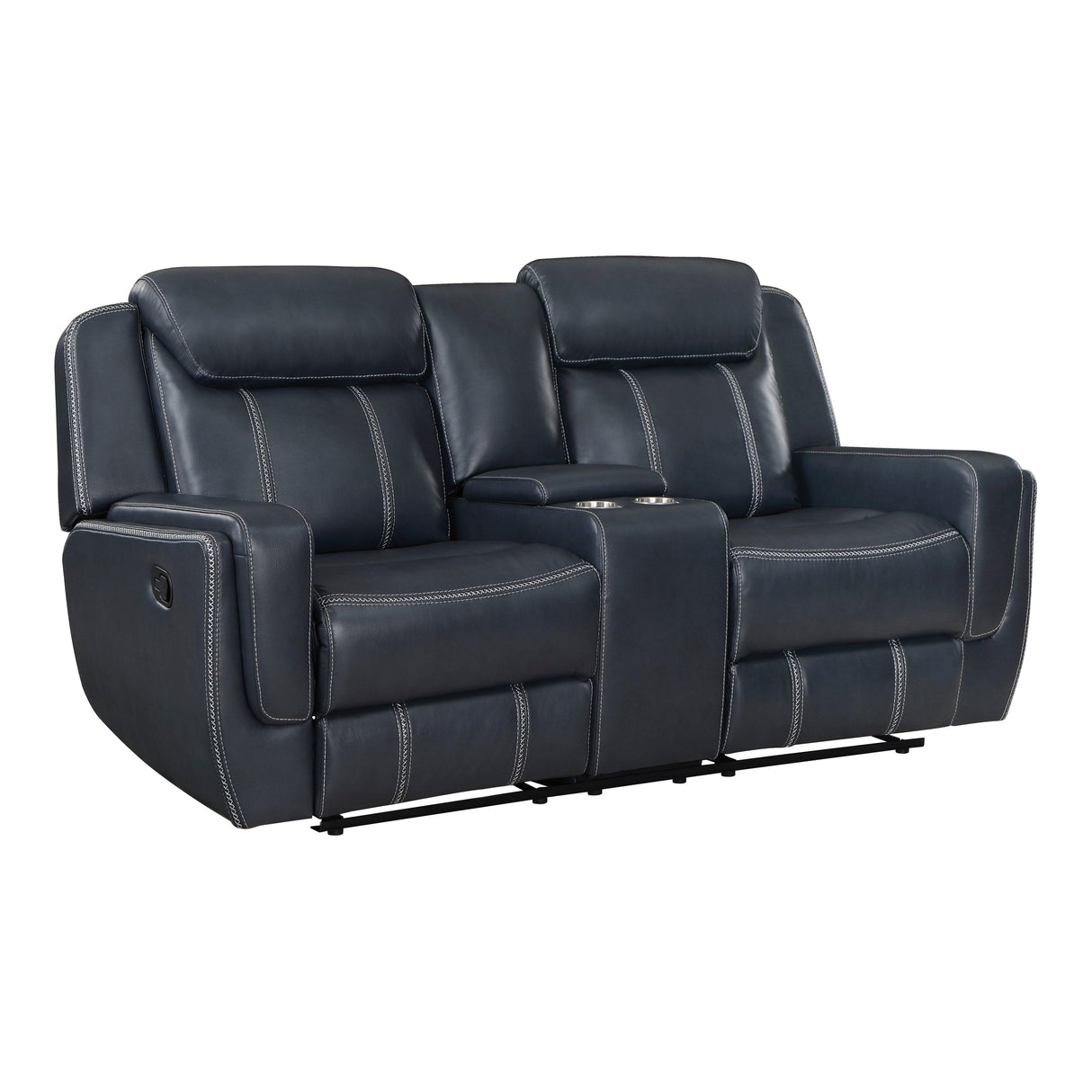 Littleton Blue Double Reclining Loveseat with Center Console, Receptacles and USB Ports by Homelegance at Eve Furniture