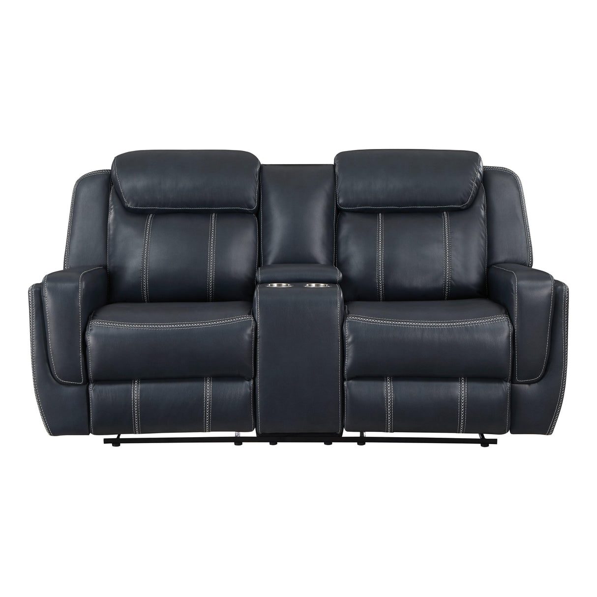 Littleton Blue Double Reclining Loveseat with Center Console, Receptacles and USB Ports by Homelegance at Eve Furniture