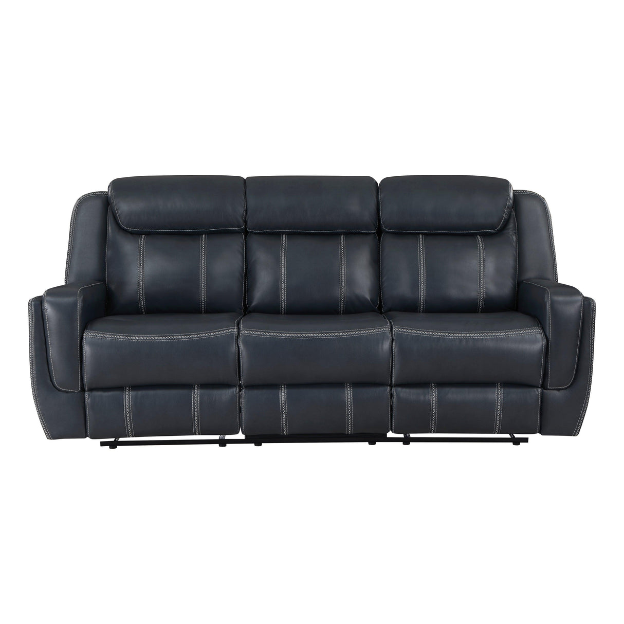 Littleton Blue Double Reclining Sofa with Center Drop-Down Cup Holders, Magazine bag, Receptacles and USB Ports by Homelegance at Eve Furniture