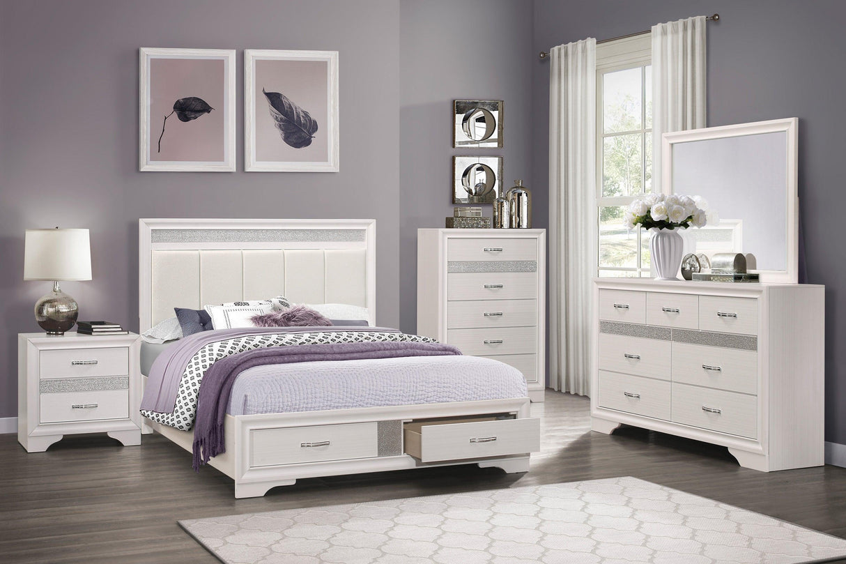 Luster White Queen Upholstered Storage Platform Bed by Homelegance at Eve Furniture
