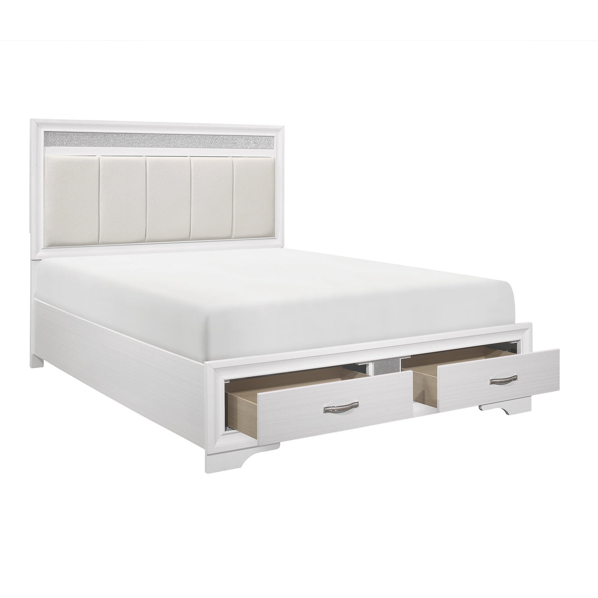 Luster White Upholstered Storage Platform Bedroom Set by Homelegance at Eve Furniture