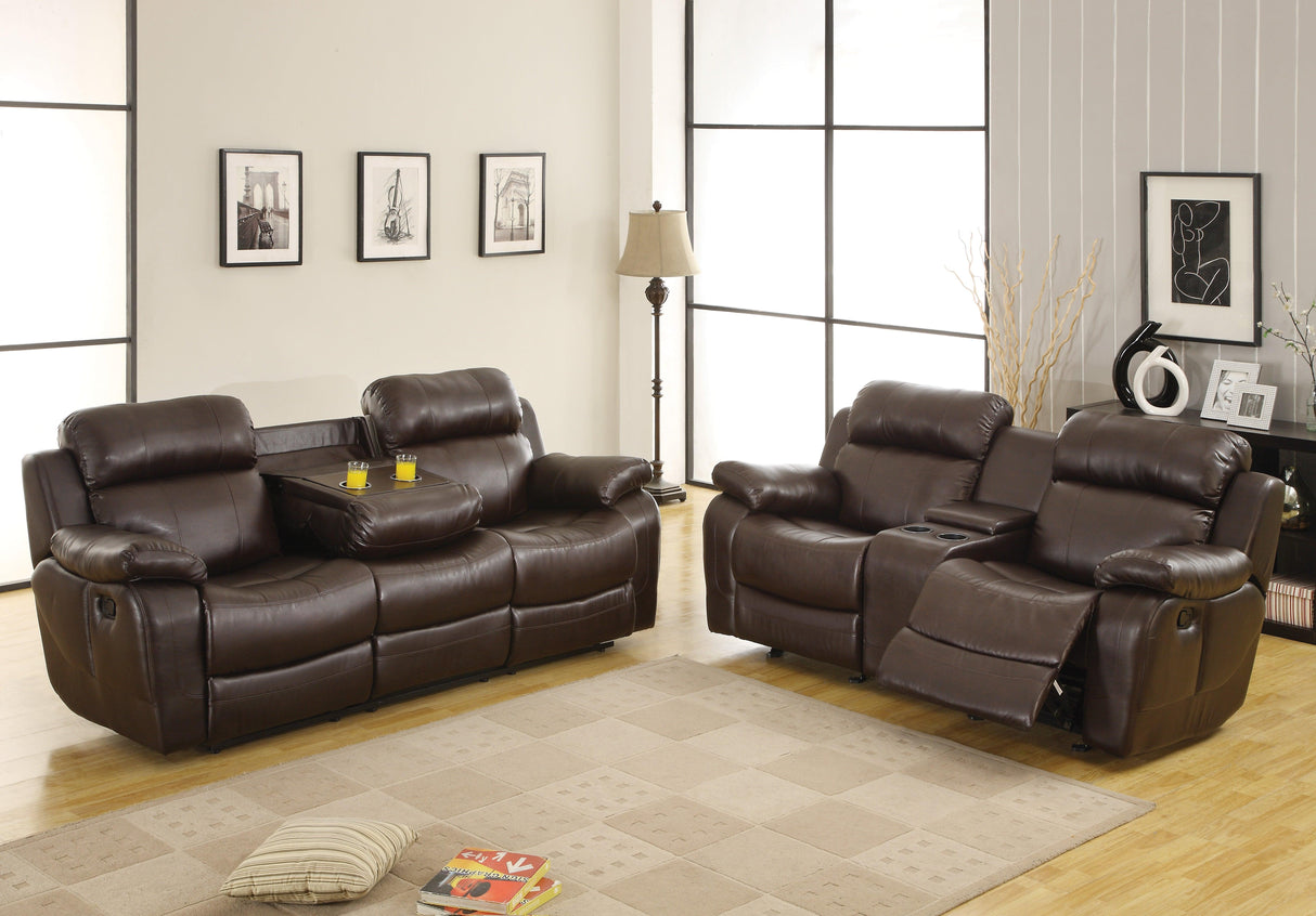 Marille Brown Bonded Leather Reclining Loveseat by Homelegance at Eve Furniture