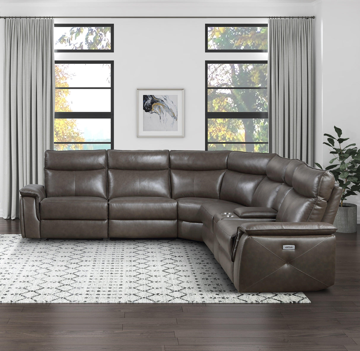 Maroni Dark Brown Leather 6-Piece Modular Power Reclining Sectional by Homelegance at Eve Furniture