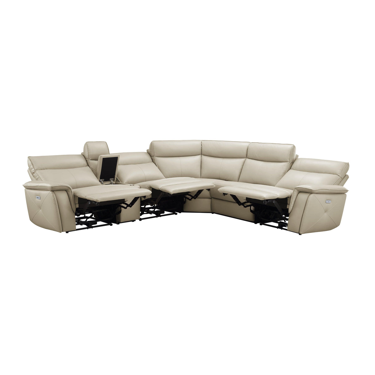 Maroni Taupe Leather 6-Piece Modular Power Reclining Sectional by Homelegance at Eve Furniture