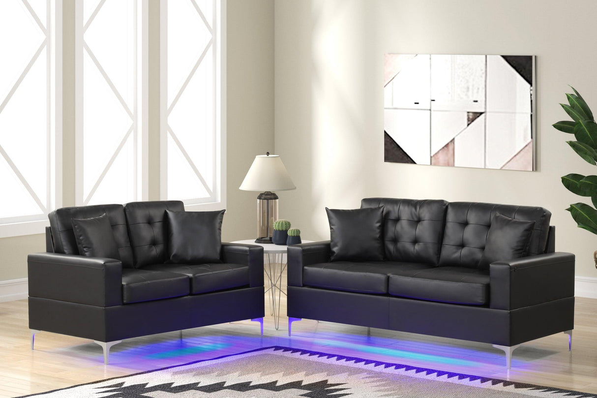 Miami Black (LED LIGHTS) Sofa & Loveseat by Happy Homes at Eve Furniture