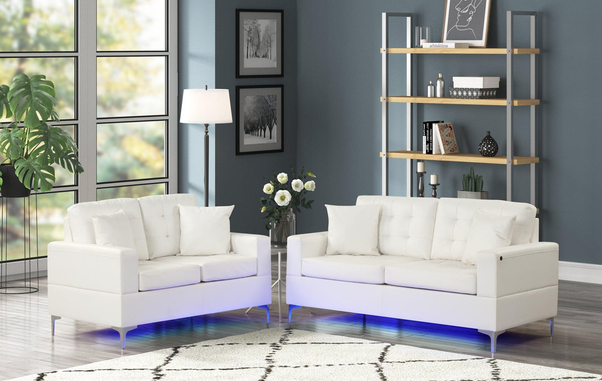 Miami White (LED LIGHTS) Sofa & Loveseat by Happy Homes at Eve Furniture