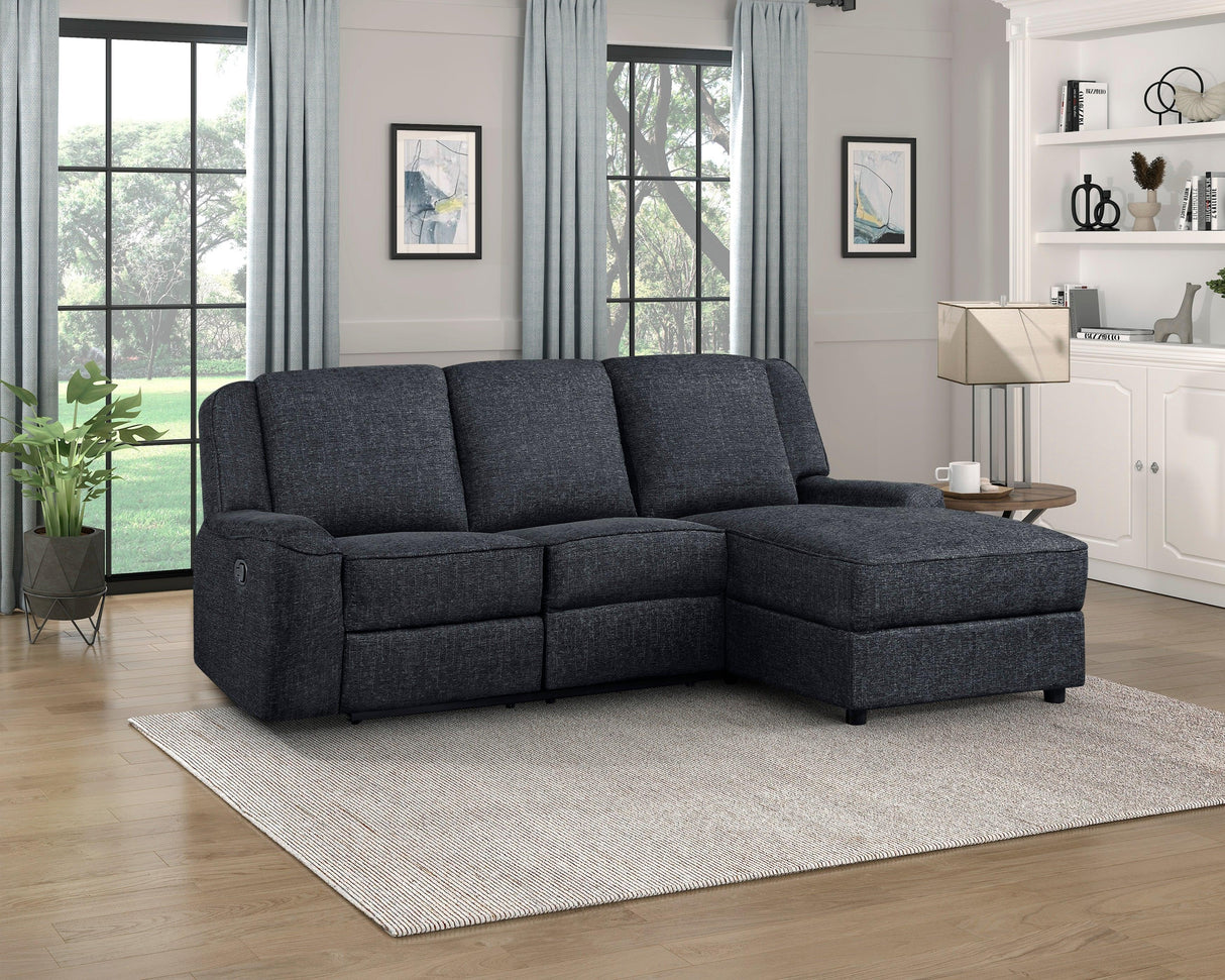 Monterey Black 2-Piece Reclining Sectional with Right Chaise by Homelegance at Eve Furniture