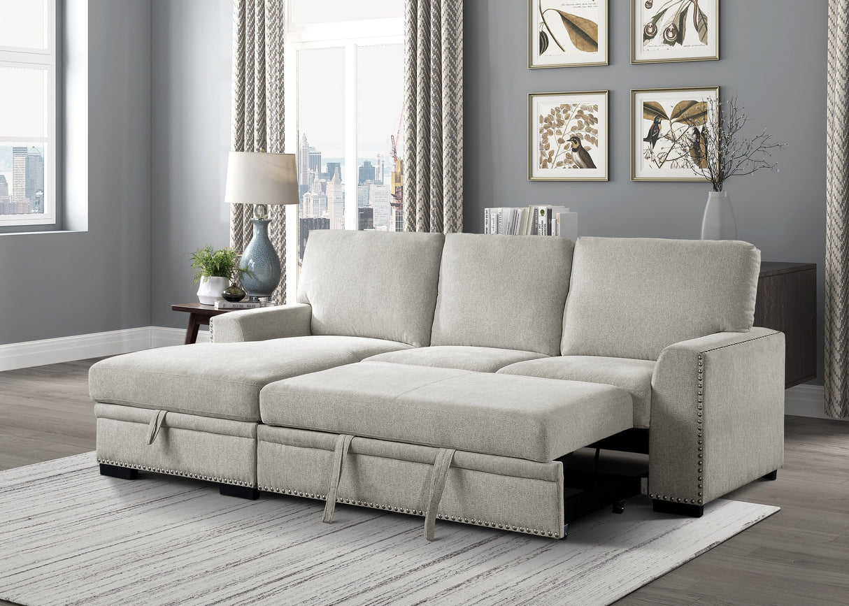 Morelia 2-Piece Sectional with Pull-out Bed and Left Chaise with Hidden Storage In Beige by Homelegance at Eve Furniture