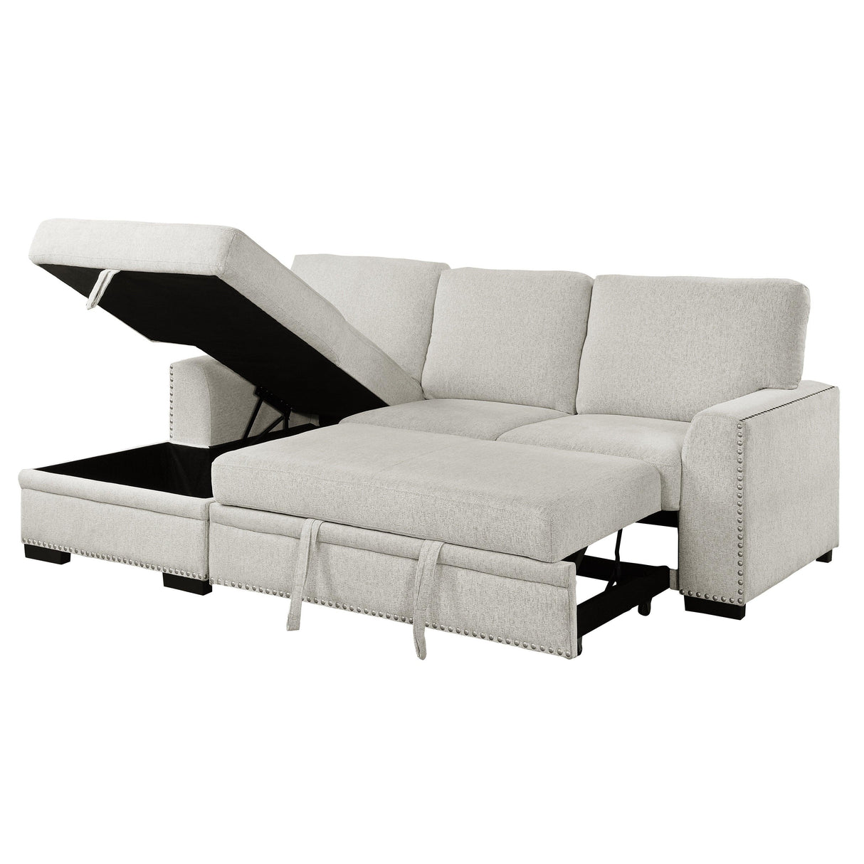 Morelia 2-Piece Sectional with Pull-out Bed and Left Chaise with Hidden Storage In Beige by Homelegance at Eve Furniture