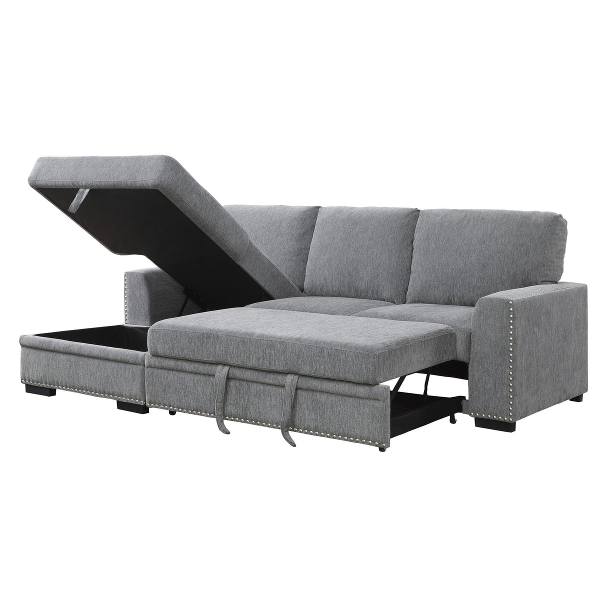 Morelia 2-Piece Sectional with Pull-out Bed and Left Chaise with Hidden Storage In Gray by Homelegance at Eve Furniture