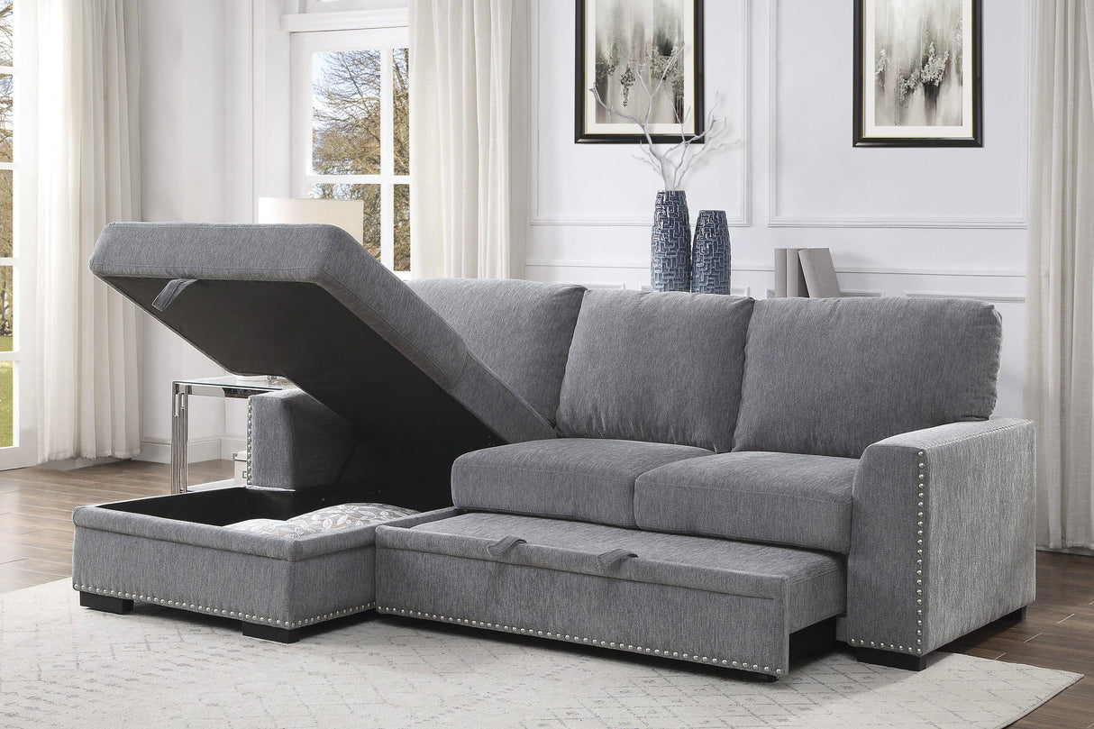Morelia 2-Piece Sectional with Pull-out Bed and Left Chaise with Hidden Storage In Gray by Homelegance at Eve Furniture