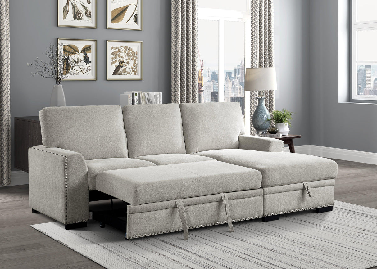 Morelia 2-Piece Sectional with Pull-out Bed and Right Chaise with Hidden Storage In Beige by Homelegance at Eve Furniture