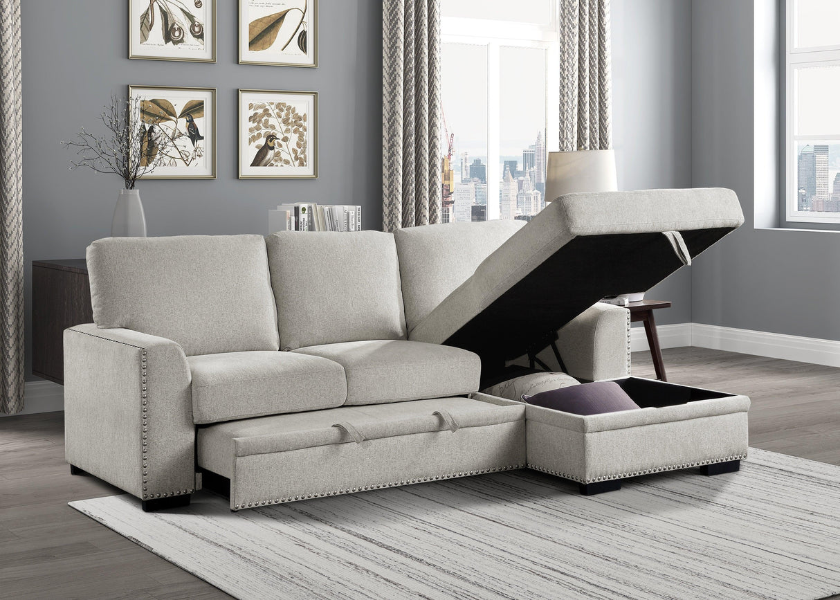 Morelia 2-Piece Sectional with Pull-out Bed and Right Chaise with Hidden Storage In Beige by Homelegance at Eve Furniture
