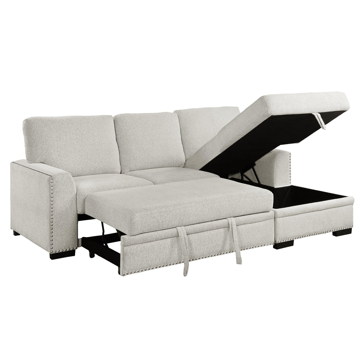 Morelia 2-Piece Sectional with Pull-out Bed and Right Chaise with Hidden Storage In Beige by Homelegance at Eve Furniture