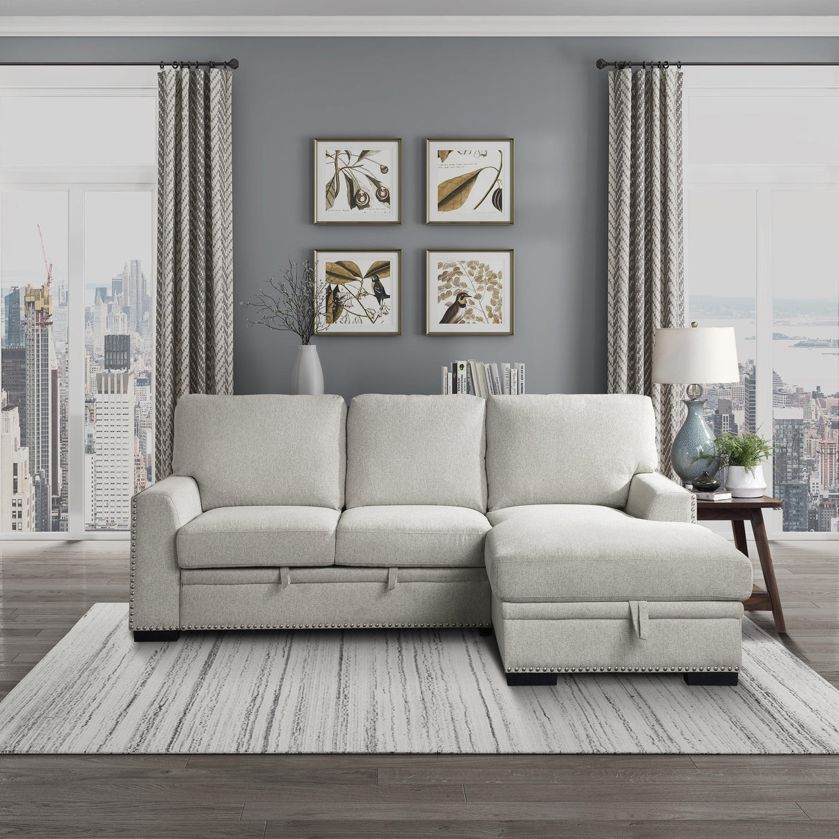 Morelia 2-Piece Sectional with Pull-out Bed and Right Chaise with Hidden Storage In Beige by Homelegance at Eve Furniture
