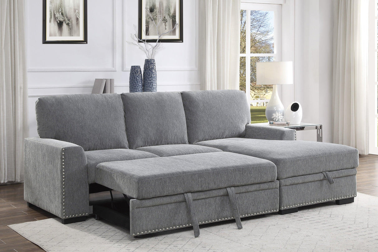 Morelia 2-Piece Sectional with Pull-out Bed and Right Chaise with Hidden Storage In Gray by Homelegance at Eve Furniture