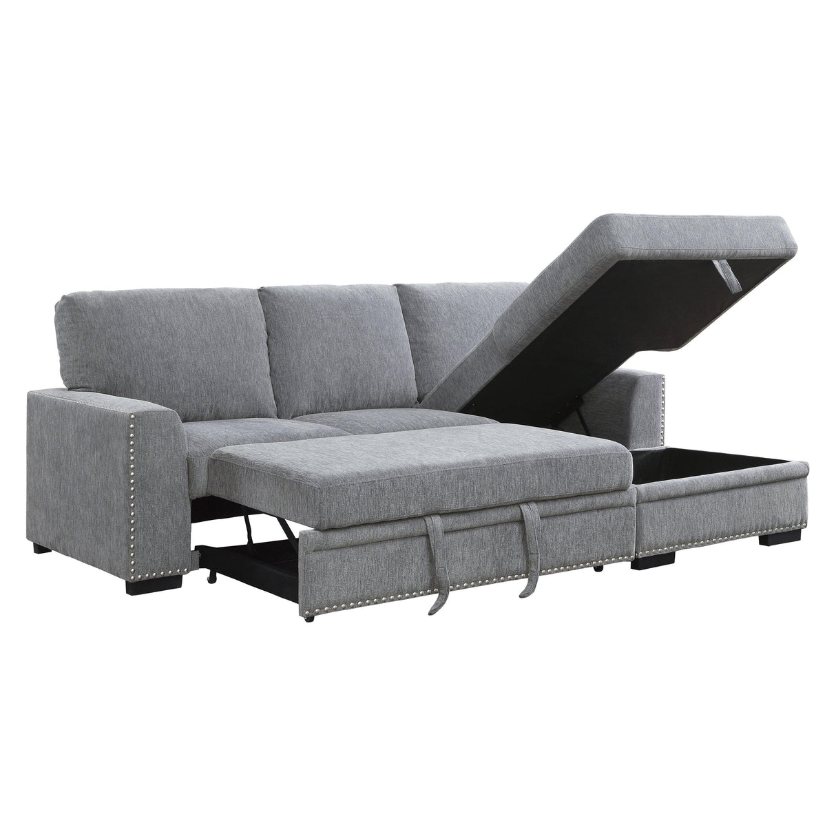 Morelia 2-Piece Sectional with Pull-out Bed and Right Chaise with Hidden Storage In Gray by Homelegance at Eve Furniture