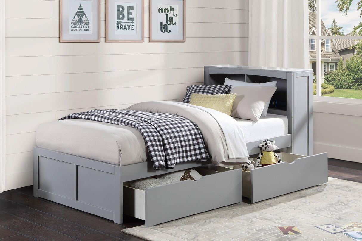 Orion Gray Twin Bookcase Bed with Storage Boxes by Homelegance at Eve Furniture