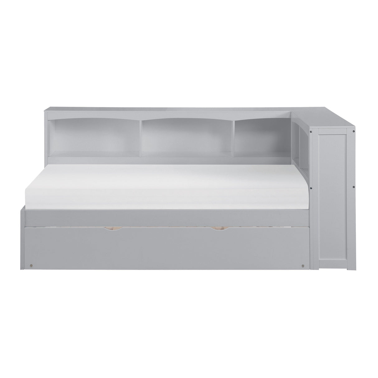 Orion Gray Twin Bookcase Corner Bed with Twin Trundle by Homelegance at Eve Furniture