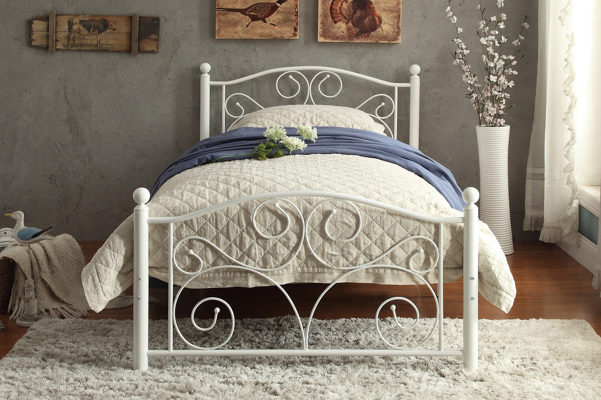 Pallina White Twin Metal Platfom Bed by Homelegance at Eve Furniture