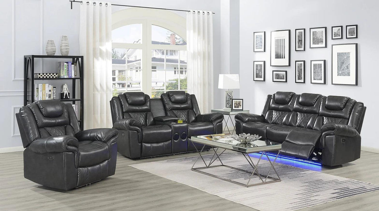 Party Time Grey 3-Piece Power Reclining Living Room Set by New Era Innovations at Eve Furniture