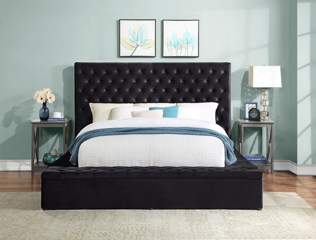 Prague Black Velvet King Upholstered Storage Platform Bed by Homelegance at Eve Furniture