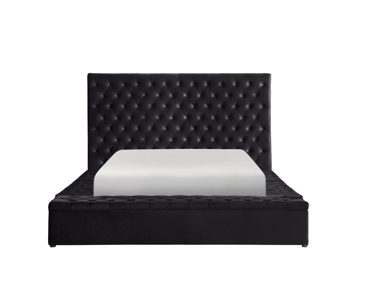 Prague Black Velvet King Upholstered Storage Platform Bed by Homelegance at Eve Furniture