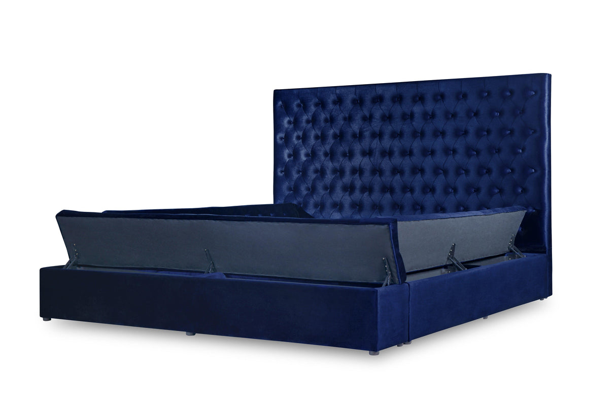 Prague Blue Velvet Queen Upholstered Storage Platform Bed by Homelegance at Eve Furniture