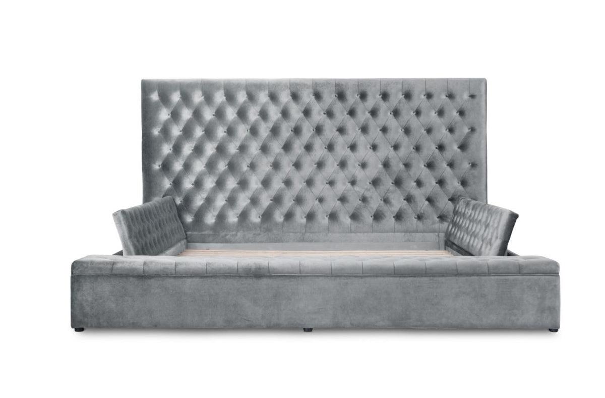Prague Gray Velvet Queen Upholstered Storage Platform Bed by Homelegance at Eve Furniture
