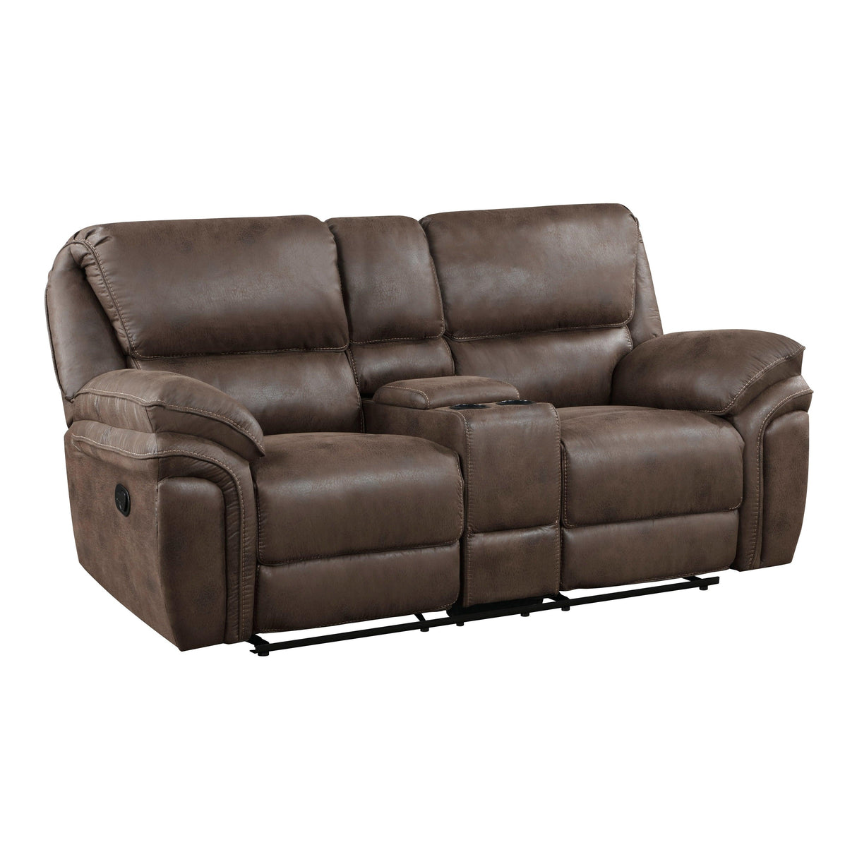 Proctor Brown Microfiber Double Reclining Loveseat with Center Console by Homelegance at Eve Furniture
