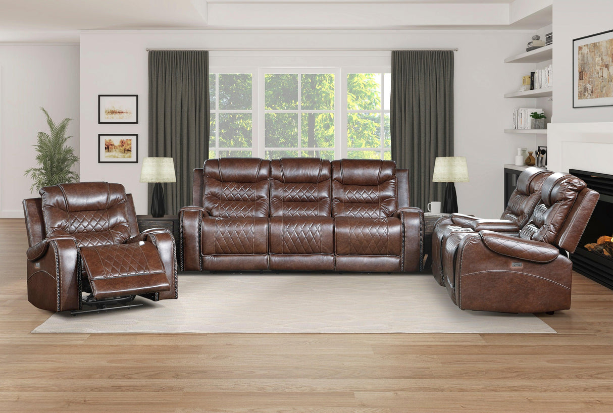 Putnam Brown Power Double Reclining Loveseat by Homelegance at Eve Furniture