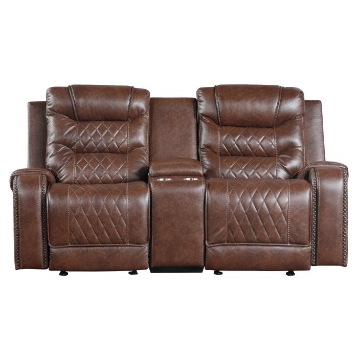 Putnam Brown Reclining Loveseat With Console by Homelegance at Eve Furniture