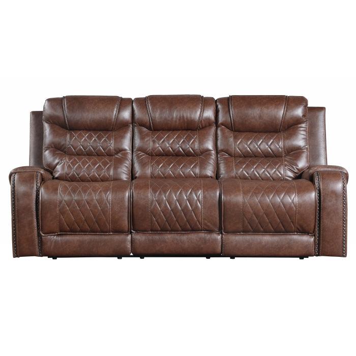 Putnam Brown Reclining Sofa With Drop Down Table by Homelegance at Eve Furniture