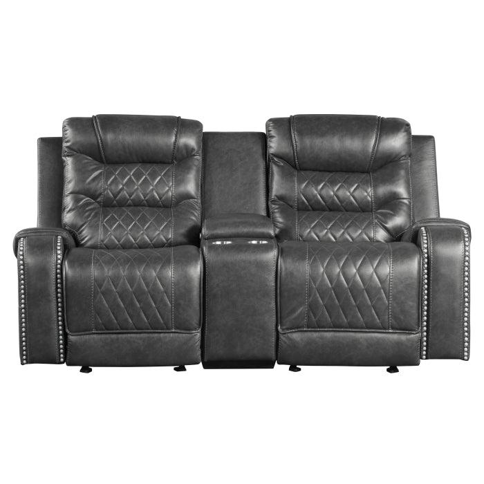 Putnam Gray Reclining Loveseat With Console by Homelegance at Eve Furniture