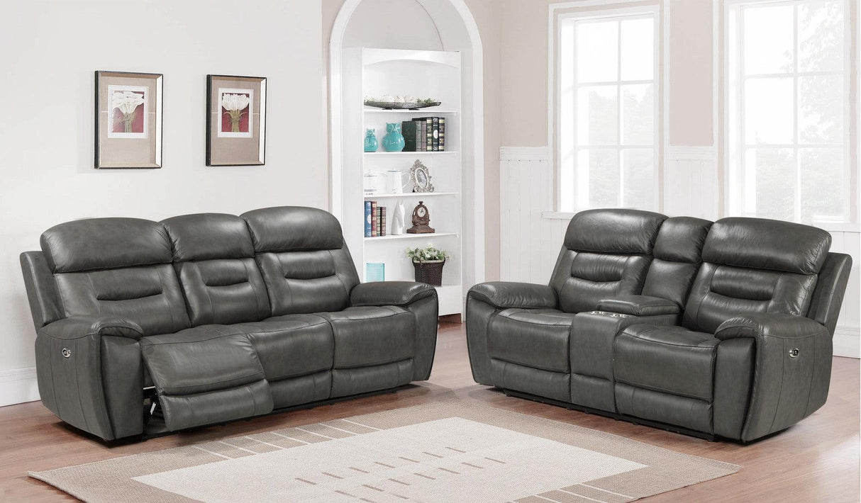 Rosewood Grey Leather Power Reclining Living Room Set by New Era Innovations at Eve Furniture