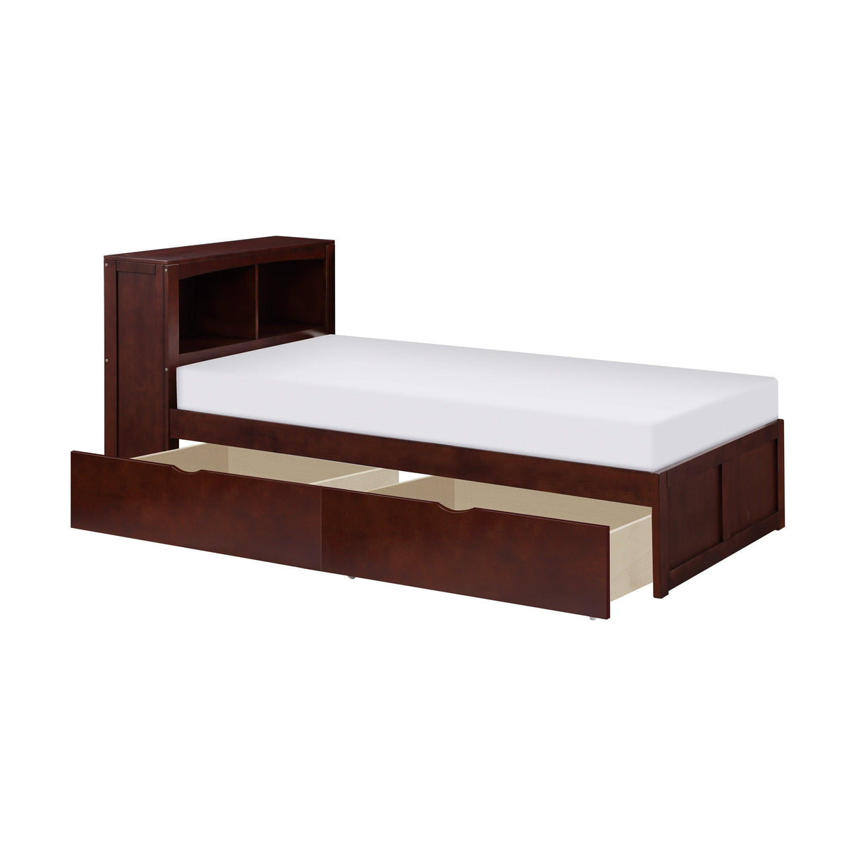 Rowe Dark Cherry Twin Bookcase Bed with Storage Boxes by Homelegance at Eve Furniture