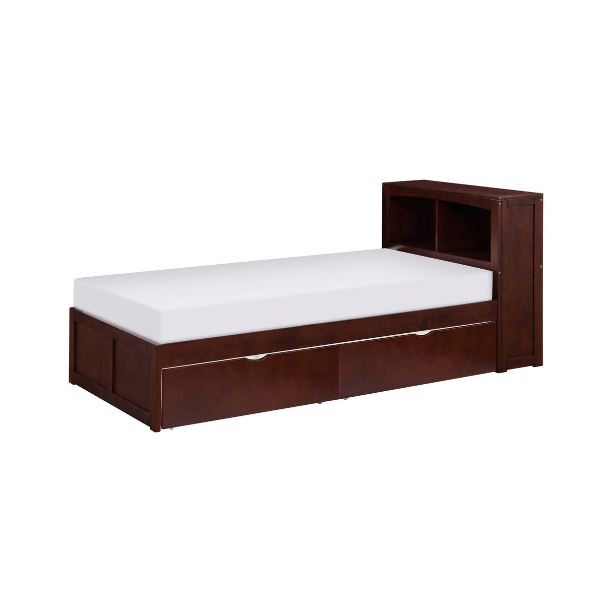 Rowe Dark Cherry Twin Bookcase Bed with Storage Boxes by Homelegance at Eve Furniture