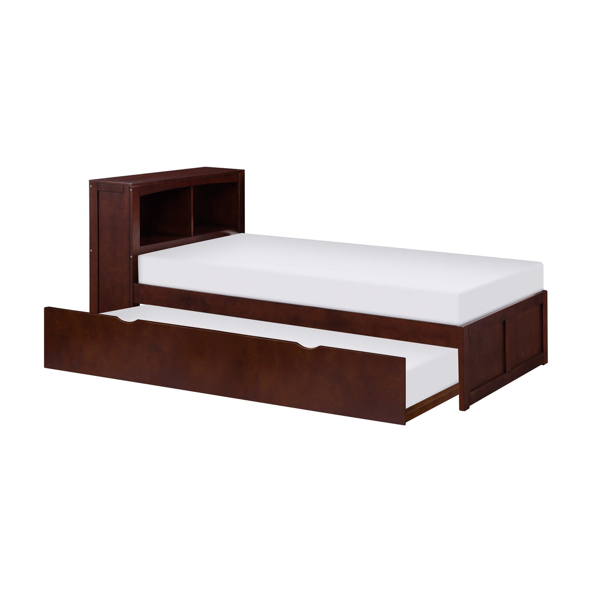 Rowe Dark Cherry Twin Bookcase Bed with Twin Trundle by Homelegance at Eve Furniture