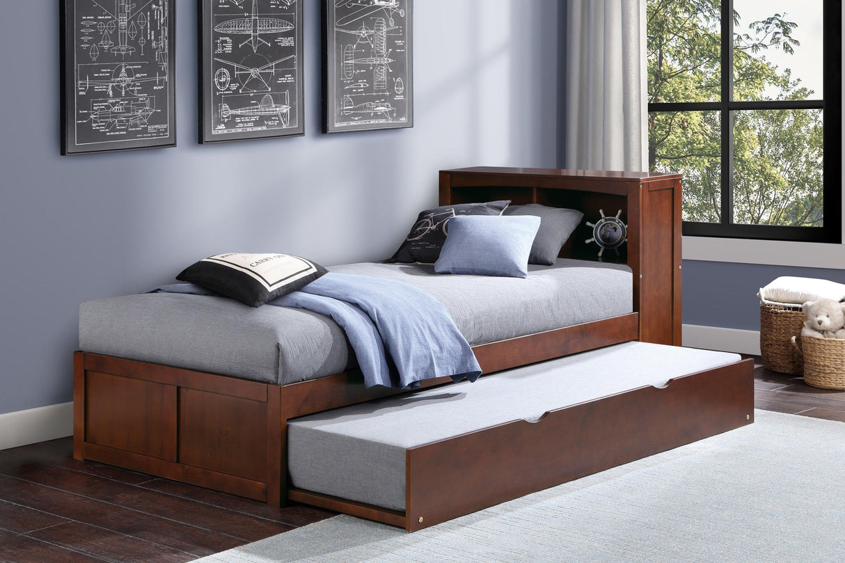 Rowe Dark Cherry Twin Bookcase Bed with Twin Trundle by Homelegance at Eve Furniture