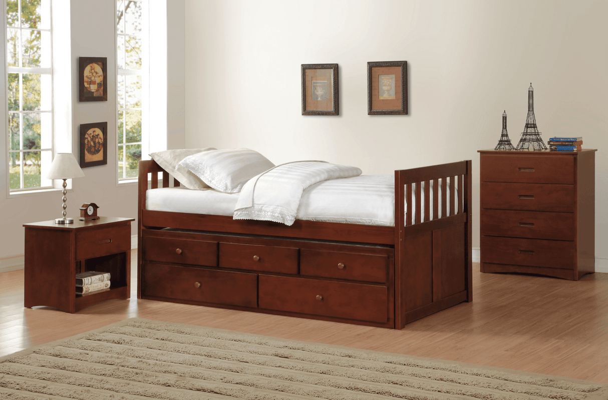 Rowe Dark Cherry Twin Captains Trundle Bed by Homelegance at Eve Furniture
