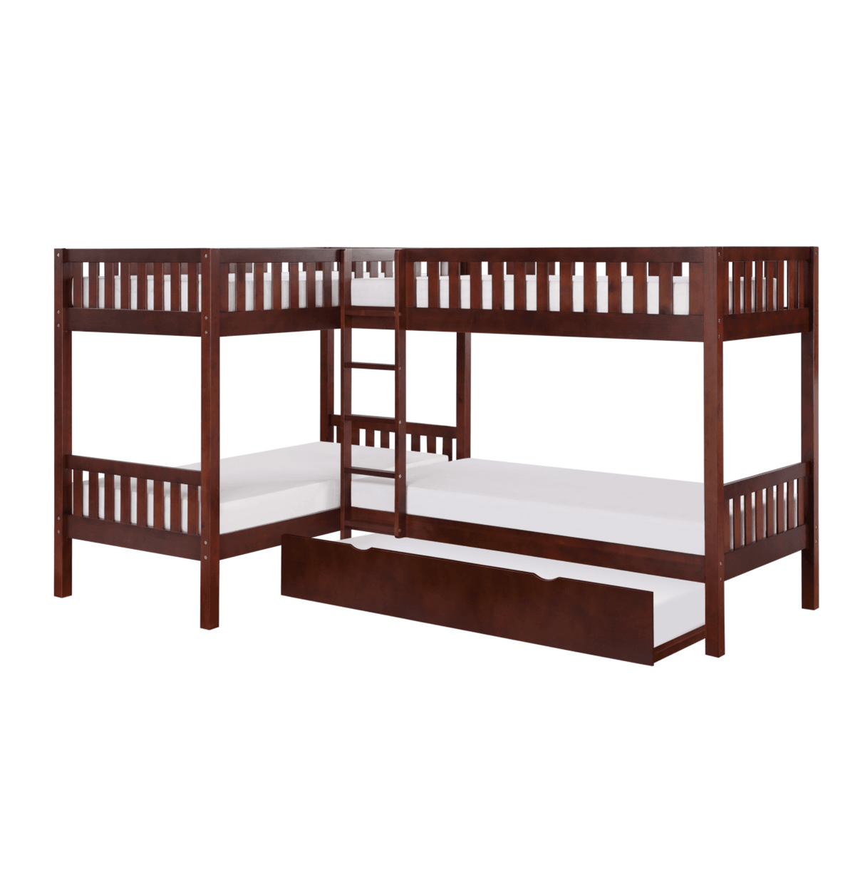 Rowe Dark Cherry Twin Corner Bunk Bed with Twin Trundle by Homelegance at Eve Furniture